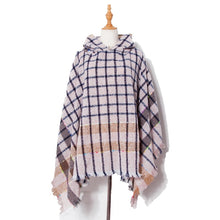 Load image into Gallery viewer, Spring Autumn Winter Checkered Pattern Hooded Cloak Shawl Scarf