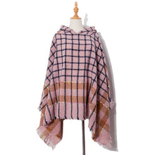 Load image into Gallery viewer, Spring Autumn Winter Checkered Pattern Hooded Cloak Shawl Scarf