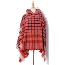 Load image into Gallery viewer, Spring Autumn Winter Checkered Pattern Hooded Cloak Shawl Scarf