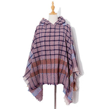 Load image into Gallery viewer, Spring Autumn Winter Checkered Pattern Hooded Cloak Shawl Scarf