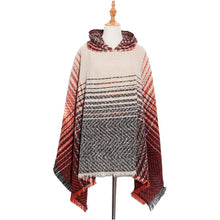 Load image into Gallery viewer, Spring Autumn Winter Checkered Pattern Hooded Cloak Shawl Scarf