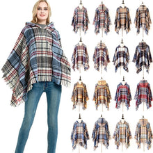 Load image into Gallery viewer, Spring Autumn Winter Checkered Pattern Hooded Cloak Shawl Scarf