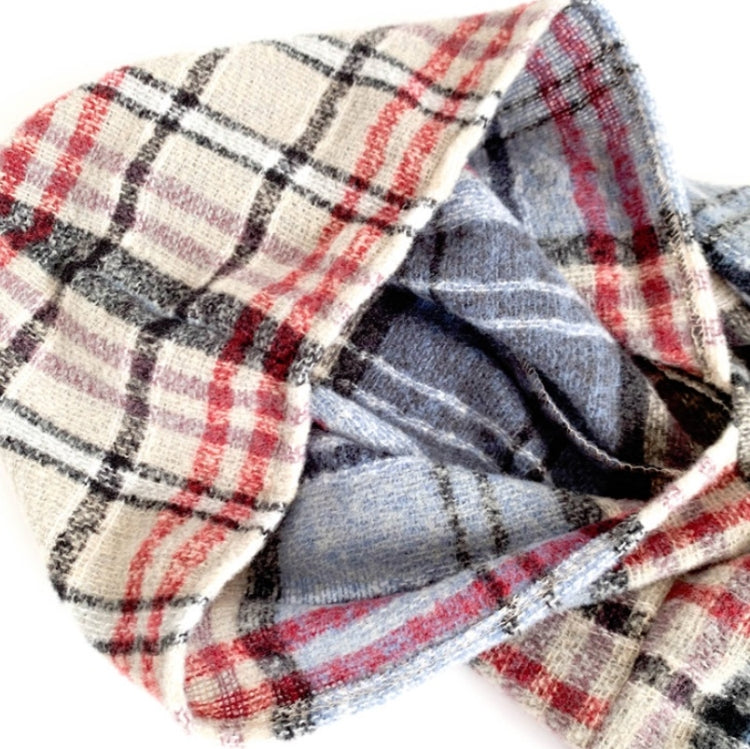 Spring Autumn Winter Checkered Pattern Hooded Cloak Shawl Scarf