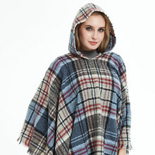 Load image into Gallery viewer, Spring Autumn Winter Checkered Pattern Hooded Cloak Shawl Scarf