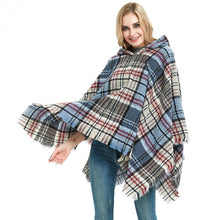 Load image into Gallery viewer, Spring Autumn Winter Checkered Pattern Hooded Cloak Shawl Scarf