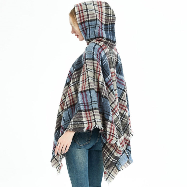 Spring Autumn Winter Checkered Pattern Hooded Cloak Shawl Scarf