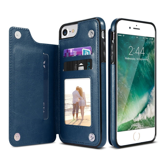 For iPhone XR Retro PU Leather Case Multi Card Holders Phone Case
