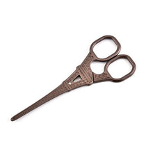 Load image into Gallery viewer, Stainless Steel Eiffel Tower Scissors Handmade Thread Tea Bag Scissors, Green Bronze, Black Titanium, Rose Gold, Golden, Red Bronze