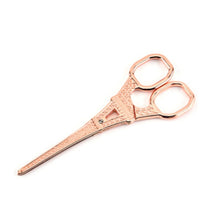 Load image into Gallery viewer, Stainless Steel Eiffel Tower Scissors Handmade Thread Tea Bag Scissors, Green Bronze, Black Titanium, Rose Gold, Golden, Red Bronze