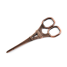 Load image into Gallery viewer, Stainless Steel Eiffel Tower Scissors Handmade Thread Tea Bag Scissors, Green Bronze, Black Titanium, Rose Gold, Golden, Red Bronze
