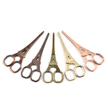 Load image into Gallery viewer, Stainless Steel Eiffel Tower Scissors Handmade Thread Tea Bag Scissors, Green Bronze, Black Titanium, Rose Gold, Golden, Red Bronze
