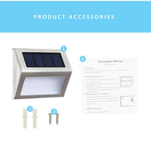 Load image into Gallery viewer, 2PCS Solar Stainless Steel 3 LED Stair Wall Lamp Outdoor Garden Fence Light, 3 LED / 2 PCS