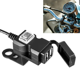 Dual USB Port 12V Waterproof Motorbike Motorcycle Handlebar Charger 5V 1A/2.1A Adapter Power Supply Socket for Phone Mobile, Handlebar Charger