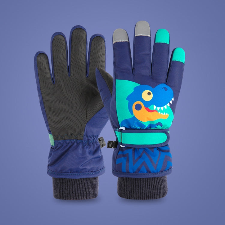 2020KL Cartoon Dinosaur Pattern Children Anti-Slip And Waterproof Ski Gloves Windproof and Warm Gloves for Cycling Sports