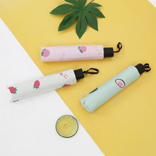 Load image into Gallery viewer, Small Fresh Sun Umbrella Female Sun Umbrella Student Vinyl Three-Fold Simple Dual-Use Sun Umbrella, Avocado Green, Avocado White, Avocado Pink, Strawberry White, Strawberry Pink, Peach White, Peach Pink