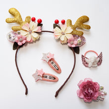 Load image into Gallery viewer, Christmas Hair Accessories Antlers Headband And Little Angel Hairpin Hair Band Combination Set, Pink, Grey