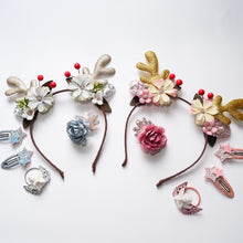 Load image into Gallery viewer, Christmas Hair Accessories Antlers Headband And Little Angel Hairpin Hair Band Combination Set, Pink, Grey