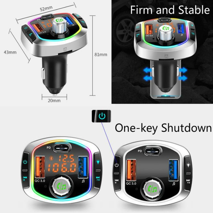 BC63 Colorful Car Card MP3 Player Multifunctional Bluetooth Receiver U Disk Charger Car Cigarette Lighter, BC63