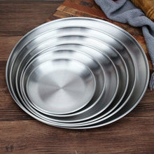Load image into Gallery viewer, Stainless Steel Thickened Round Plate Cafe Tray Fruit Cake Plate Bone Plate Dish Shallow Plate, 14cm Brushed Matte Silver, 17cm Brushed Matte Silver, 20cm Brushed Matte Silver, 23cm Brushed Matte Silver, 26cm Brushed Matte Silver                       ...