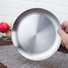 Load image into Gallery viewer, Stainless Steel Thickened Round Plate Cafe Tray Fruit Cake Plate Bone Plate Dish Shallow Plate, 14cm Brushed Matte Silver, 17cm Brushed Matte Silver, 20cm Brushed Matte Silver, 23cm Brushed Matte Silver, 26cm Brushed Matte Silver                       ...