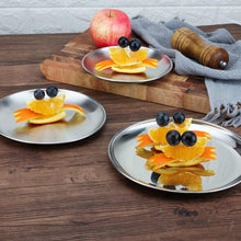 Load image into Gallery viewer, Stainless Steel Thickened Round Plate Cafe Tray Fruit Cake Plate Bone Plate Dish Shallow Plate, 14cm Brushed Matte Silver, 17cm Brushed Matte Silver, 20cm Brushed Matte Silver, 23cm Brushed Matte Silver, 26cm Brushed Matte Silver                       ...