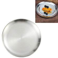 Load image into Gallery viewer, Stainless Steel Thickened Round Plate Cafe Tray Fruit Cake Plate Bone Plate Dish Shallow Plate, 14cm Brushed Matte Silver, 17cm Brushed Matte Silver, 20cm Brushed Matte Silver, 23cm Brushed Matte Silver, 26cm Brushed Matte Silver                       ...