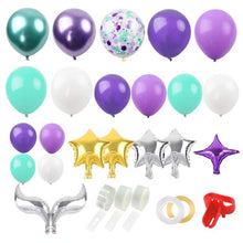 Load image into Gallery viewer, Golden Square Piece Confetti Balloon Set Ocean Theme Mermaid Party Balloon Decoration Set, Balloon Decoration Set