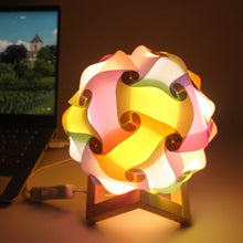Load image into Gallery viewer, Creative Bedroom Bedside Night Light USB Round Romantic Room Decoration Lamp with Wood Base, DIY Material Kit, Finished Product
