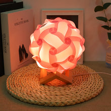 Load image into Gallery viewer, Creative Bedroom Bedside Night Light USB Round Romantic Room Decoration Lamp with Wood Base, DIY Material Kit, Finished Product