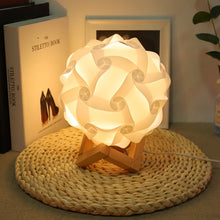 Load image into Gallery viewer, Creative Bedroom Bedside Night Light USB Round Romantic Room Decoration Lamp with Wood Base, DIY Material Kit, Finished Product
