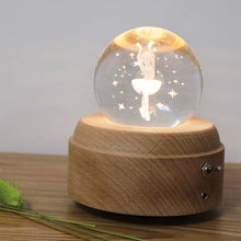 Load image into Gallery viewer, Girl Bedside Lamp Crystal Ball Wooden Base Music Box Charging Glow Rotating Night Light, Random Music, Ballet, Castle, Unicorn, Flying Pig, Dogs, Drawing Girl, Whale, Deer, Deer Head, Cat, Mermaid, Dandelion, Balloon Bear, Christmas Tree, Double Pig   ...