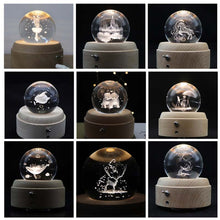 Load image into Gallery viewer, Girl Bedside Lamp Crystal Ball Wooden Base Music Box Charging Glow Rotating Night Light, Random Music, Ballet, Castle, Unicorn, Flying Pig, Dogs, Drawing Girl, Whale, Deer, Deer Head, Cat, Mermaid, Dandelion, Balloon Bear, Christmas Tree, Double Pig   ...