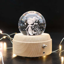 Load image into Gallery viewer, Girl Bedside Lamp Crystal Ball Wooden Base Music Box Charging Glow Rotating Night Light, Random Music, Ballet, Castle, Unicorn, Flying Pig, Dogs, Drawing Girl, Whale, Deer, Deer Head, Cat, Mermaid, Dandelion, Balloon Bear, Christmas Tree, Double Pig   ...