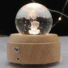 Load image into Gallery viewer, Girl Bedside Lamp Crystal Ball Wooden Base Music Box Charging Glow Rotating Night Light, Random Music, Ballet, Castle, Unicorn, Flying Pig, Dogs, Drawing Girl, Whale, Deer, Deer Head, Cat, Mermaid, Dandelion, Balloon Bear, Christmas Tree, Double Pig   ...