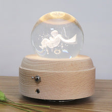 Load image into Gallery viewer, Girl Bedside Lamp Crystal Ball Wooden Base Music Box Charging Glow Rotating Night Light, Random Music, Ballet, Castle, Unicorn, Flying Pig, Dogs, Drawing Girl, Whale, Deer, Deer Head, Cat, Mermaid, Dandelion, Balloon Bear, Christmas Tree, Double Pig   ...