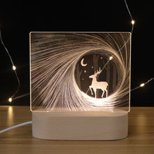 Load image into Gallery viewer, 3D Atmosphere Decorative Light Acrylic Inner Carved LED Night Light Creative Girl Table Lamp, Double Deer, Whale Girl, Deer, Cartoon Astronaut, Good Night, Flamingo, Full Moon, Tree Cat, Swan, Stars And Moon, Full Moon Swan, Moon Girl