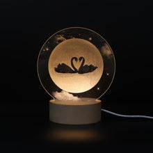 Load image into Gallery viewer, 3D Atmosphere Decorative Light Acrylic Inner Carved LED Night Light Creative Girl Table Lamp, Double Deer, Whale Girl, Deer, Cartoon Astronaut, Good Night, Flamingo, Full Moon, Tree Cat, Swan, Stars And Moon, Full Moon Swan, Moon Girl