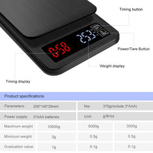 Load image into Gallery viewer, Household Hand-Pushed Coffee Scale USB-Powered Smart Kitchen Scale With Timing, 3kg/0.1g, 5kg/0.1g, 10kg/1g
