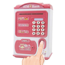 Load image into Gallery viewer, Simulation Password Fingerprint Sensor Unlocking Money Box Automatic Roll Money Safe ATM Piggy Bank, Pink, Blue