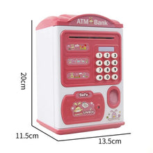 Load image into Gallery viewer, Simulation Password Fingerprint Sensor Unlocking Money Box Automatic Roll Money Safe ATM Piggy Bank, Pink, Blue