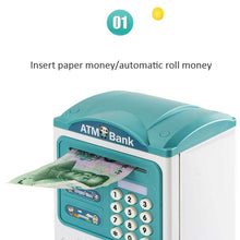 Load image into Gallery viewer, Simulation Password Fingerprint Sensor Unlocking Money Box Automatic Roll Money Safe ATM Piggy Bank, Pink, Blue