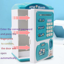 Load image into Gallery viewer, Simulation Password Fingerprint Sensor Unlocking Money Box Automatic Roll Money Safe ATM Piggy Bank, Pink, Blue