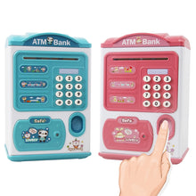 Load image into Gallery viewer, Simulation Password Fingerprint Sensor Unlocking Money Box Automatic Roll Money Safe ATM Piggy Bank, Pink, Blue