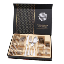 Load image into Gallery viewer, 24 in 1 Stainless Steel Tableware Western Steak Cutlery Gift Set, Silver, Golden, Rose Gold, Rainbow Color, Black