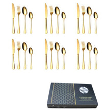Load image into Gallery viewer, 24 in 1 Stainless Steel Tableware Western Steak Cutlery Gift Set, Silver, Golden, Rose Gold, Rainbow Color, Black