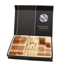 Load image into Gallery viewer, 24 in 1 Stainless Steel Tableware Western Steak Cutlery Gift Set, Silver, Golden, Rose Gold, Rainbow Color, Black