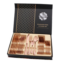 Load image into Gallery viewer, 24 in 1 Stainless Steel Tableware Western Steak Cutlery Gift Set, Silver, Golden, Rose Gold, Rainbow Color, Black