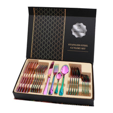 Load image into Gallery viewer, 24 in 1 Stainless Steel Tableware Western Steak Cutlery Gift Set, Silver, Golden, Rose Gold, Rainbow Color, Black