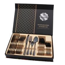 Load image into Gallery viewer, 24 in 1 Stainless Steel Tableware Western Steak Cutlery Gift Set, Silver, Golden, Rose Gold, Rainbow Color, Black