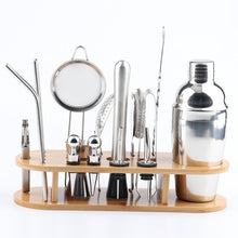 Load image into Gallery viewer, 18 in 1 Stainless Steel Cocktail Shaker Set, Oval Bamboo Base, Bar Tool Set, 350ml, 550ml, 750ml